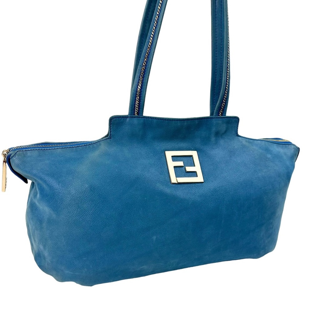 FENDI Blue Suede Nubuck Big Oversized Tote